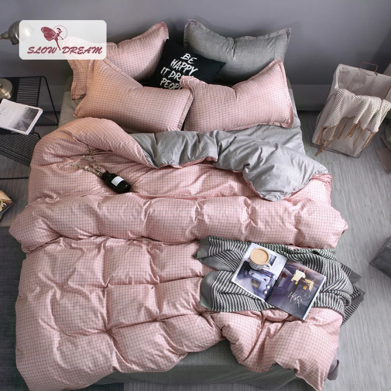 

SlowDream Grid Simple Style Bedding Set Duvet Cover Bed Flat Sheet Pillowcases Double Queen King Bedspread Bed Linen Nordic Set