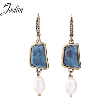 

JOOLIM Jewelry Wholesale/ Blue Geometric Pearl Drop Earring Fashion Jewelry Women Jewelry Dropshipping Supplier