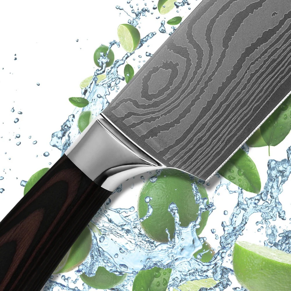 Нож Santoku в японском стиле 7 дюймовый 5 Дюймовый с двойной стальной головкой лезвия