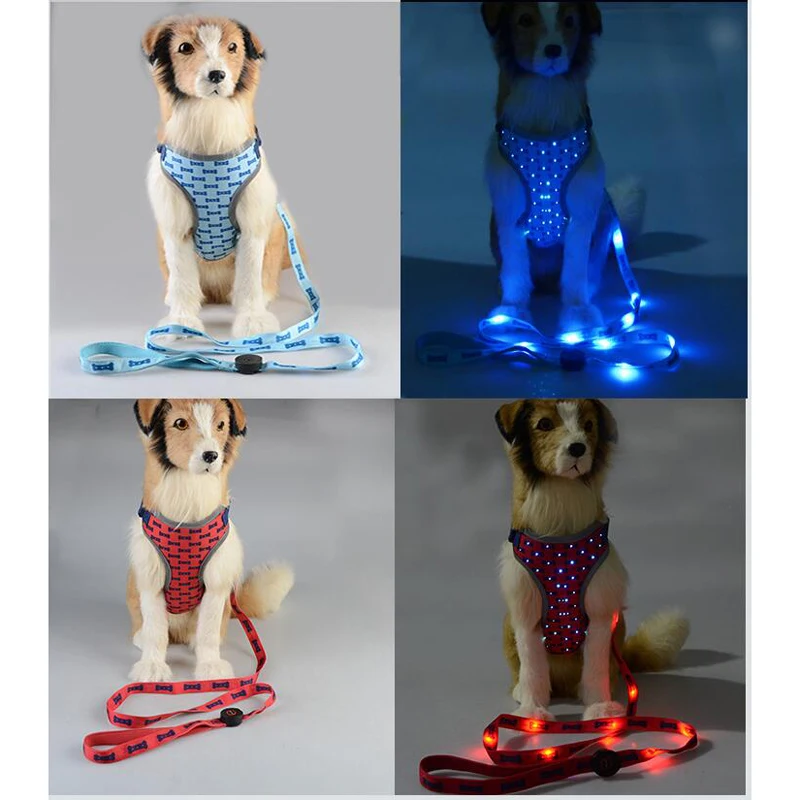 

Led Dog Harness With Leashes Keep Safety In Night Led Pet Leashes With Harness For Teddy Puppy And Medium Dogs Dog Supplies
