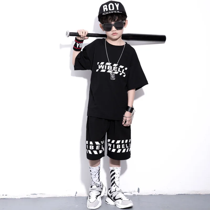 

kids clothes boys set summer 2019 short Sleeve dance costume kids jazz hip hop t shirt pants Two-Piece Set kids children clothes