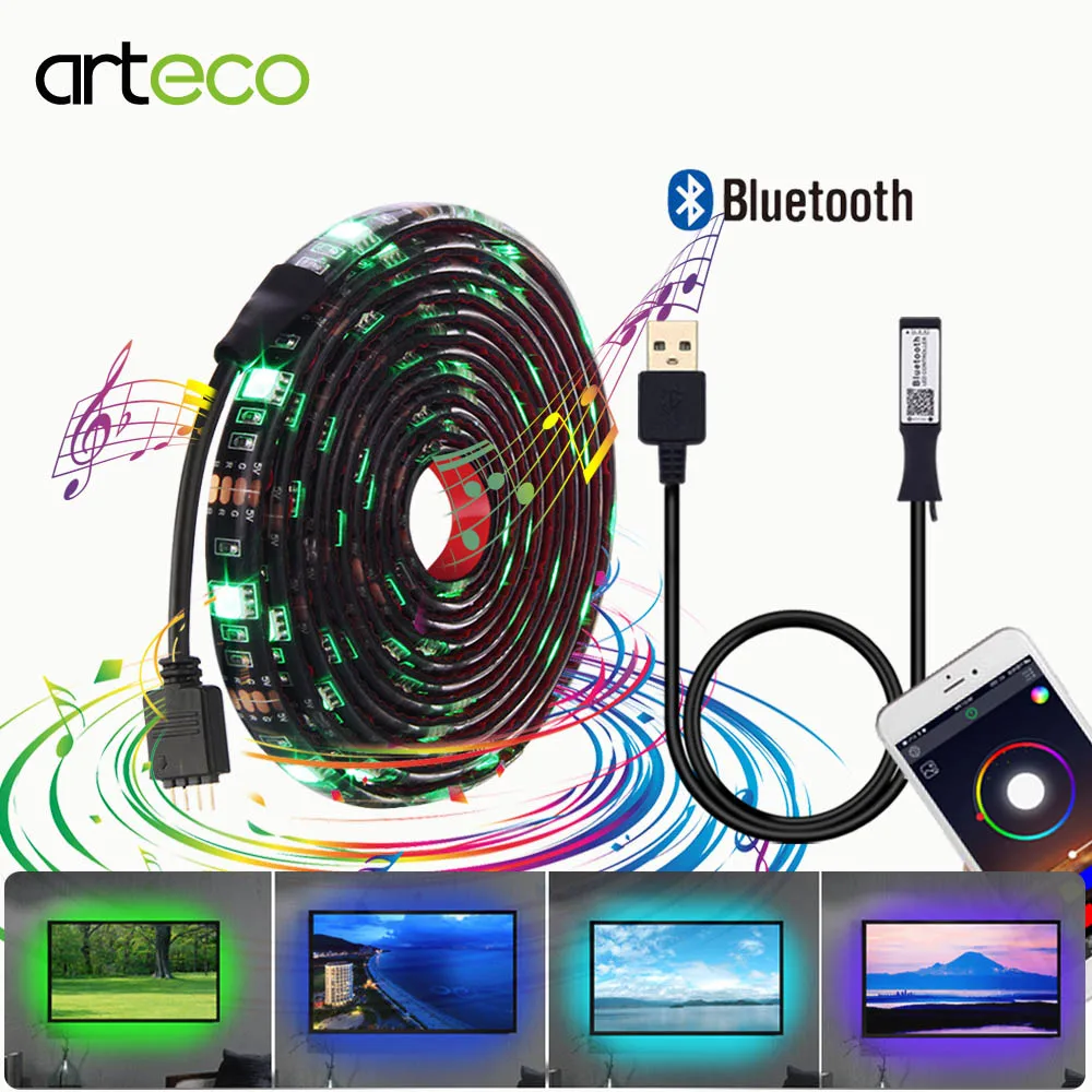 Светодиодная лента USB светильник RGB 5050 с Bluetooth контроллером для ТВ IP20/IP65