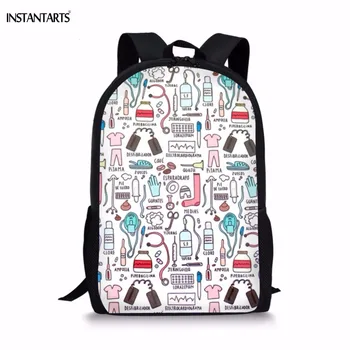 

INSTANTARTS Casual Children Orthopedic School Bags Funny Cartoon Nurse Print Backpacks for Girls 3PCS Primary Students Book Bags