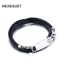 Персонализированные Бесплатные гравированные медицинские браслеты, браслеты из нержавеющей стали, кожа, ручная цепочка, ID браслет, браслет для мужчин, ювелирные изделия