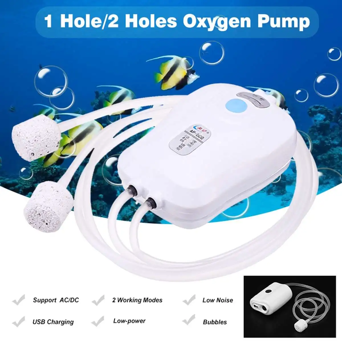 

New USB Charging 1 Hole/2 Holes Air Bubble Stone Aerator Pond Pump Portable Oxygen Pump Aquarium Fish Tank Aerator Compressor