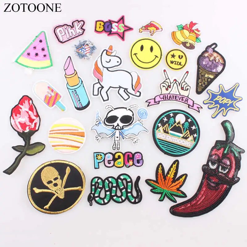 

ZOTOONE 1PCS Snake Unicorn Embroidered Iron on Patches for Clothing DIY Stripes Clothes Letter Sticker Custom Finger Applique B