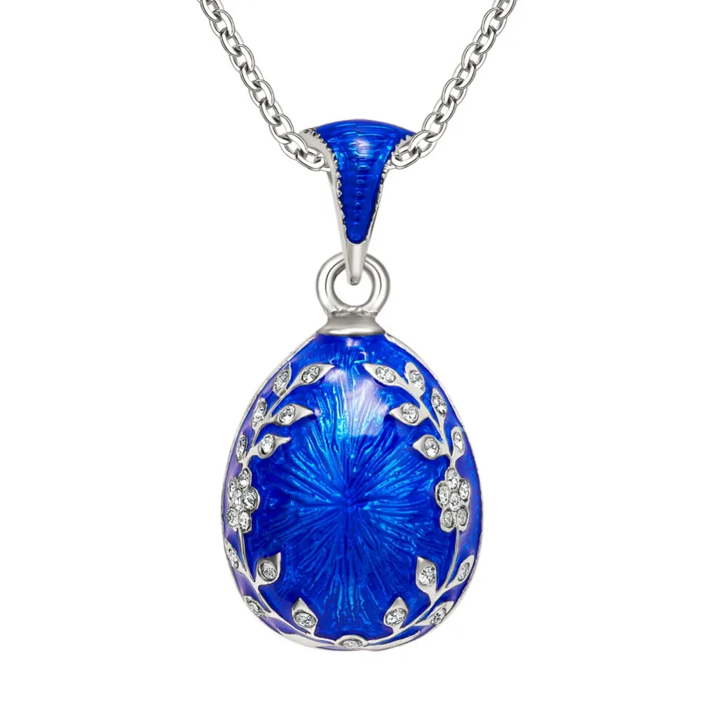 YAFFIL Luxury Necklace Enamel Handmade Russian Crystals Leaves Wreath Vintage Egg Pendant