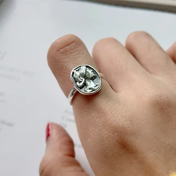 

100% Authentic S925 Sterling Silver Oval avatar coin simple temperament wild Design Retro Vintage Thai Silver Fine Jewelry J228