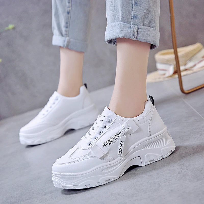 Белые кроссовки; женская обувь; коллекция 2019 года; летние массивные кроссовки для женщин; Вулканизированная обувь; Повседневная модная