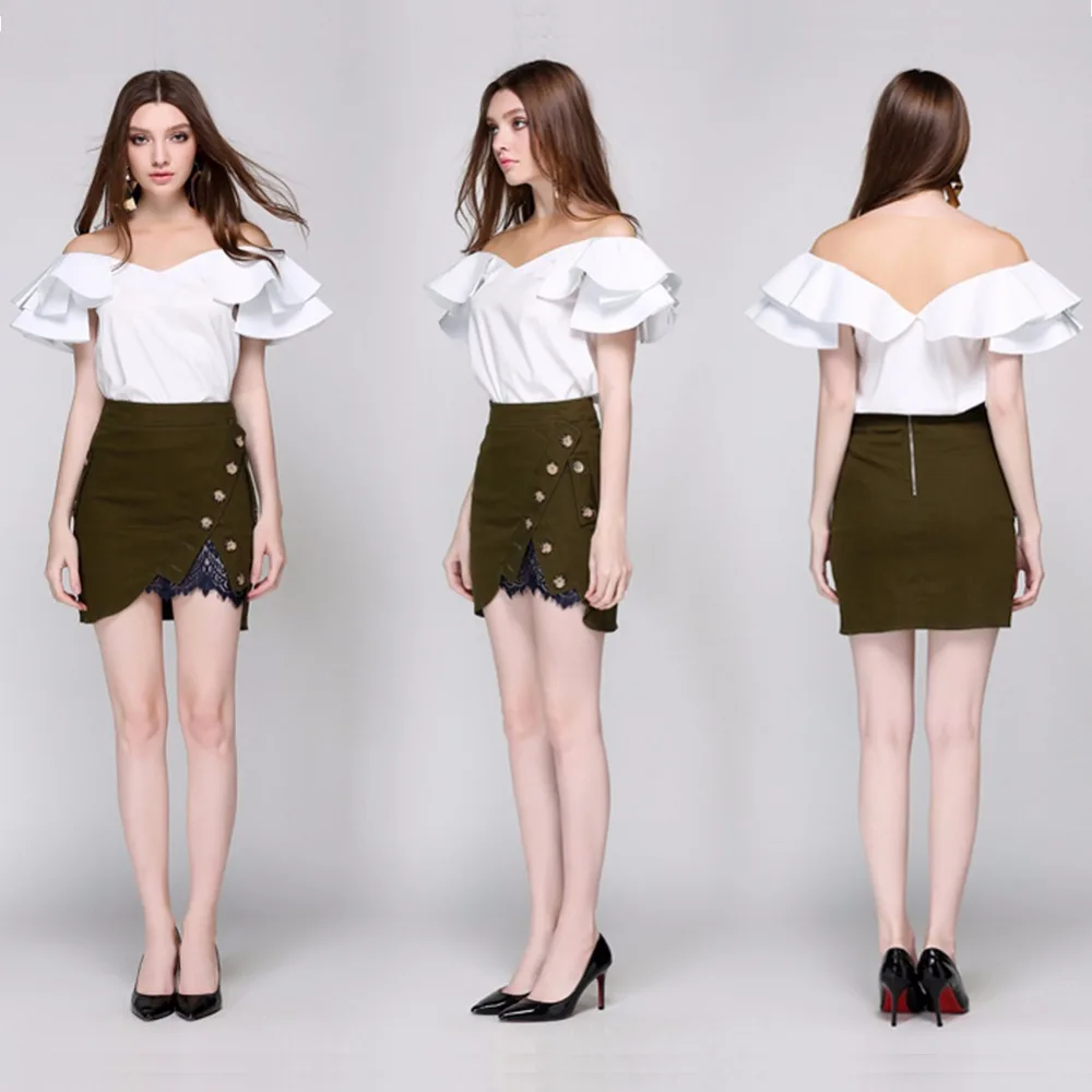 Ruffles Slash Neck Backless Womens Blouses Top Tees Shirt_1