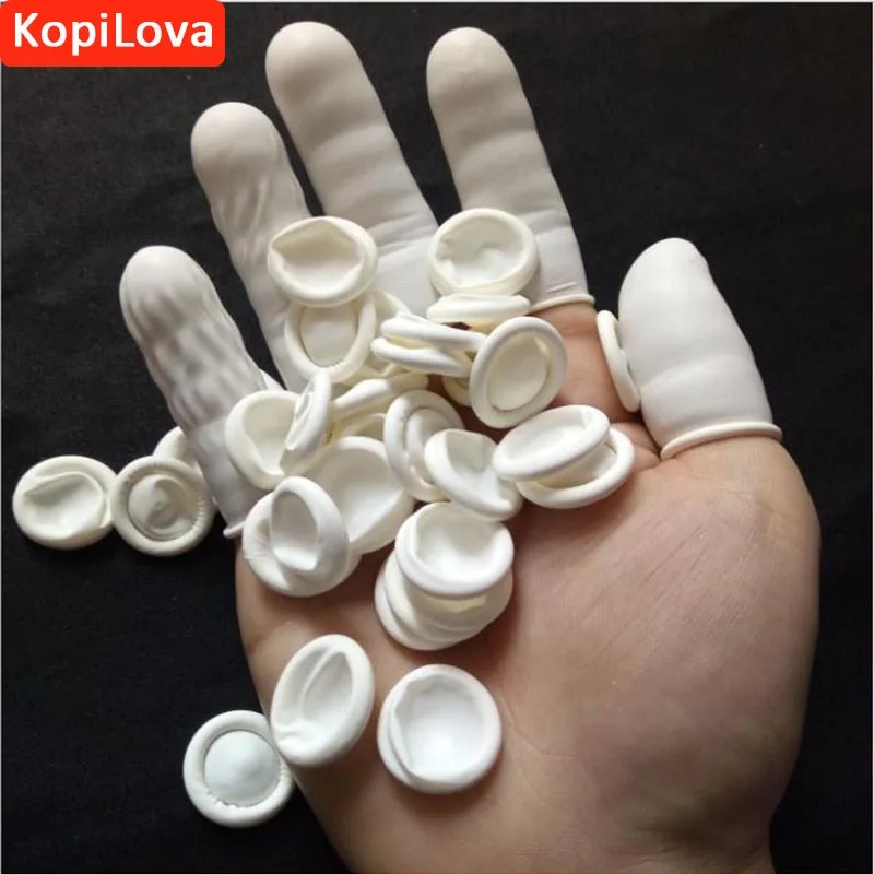 

KopiLova 100pcs/pack White Disposable Latex Finger Cots Fingertips Gloves Anti-slip Antistatic Finger Cots Free Shipping