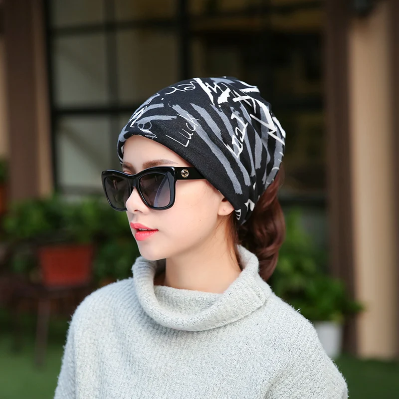 

1PC Fashion New Letters Women's Hat Spring Autumn Causal Beanies Scarf Star Pattern Female Cotton Warm Soft Hat Caps Headscarf