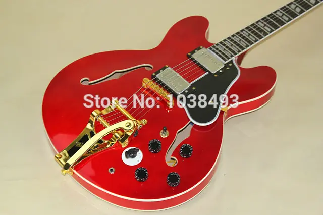 Cheap Classic half hollow jazz  electric guitar Bigsby wine red instruments free shipping