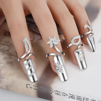 

European Style Adjustable Authentic 925Sterling Silver Fashion Fingernail Nail Rings Clear CZ Jewelry Women Gift