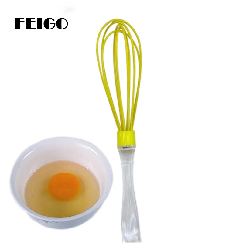 FEIGO 10 inch Red Hand Egg Mixer Silicone Transparent Egg Beaters 1Pcs