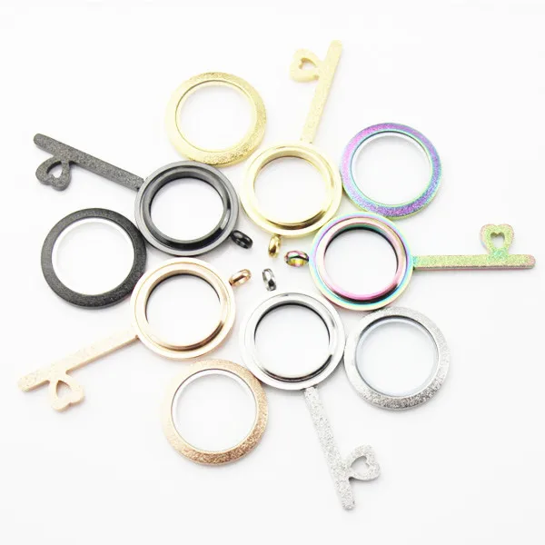 

Mix Color 25mm key shape floating locket pendant stainless steel shine screw twist floating charms locket for diy women necklace