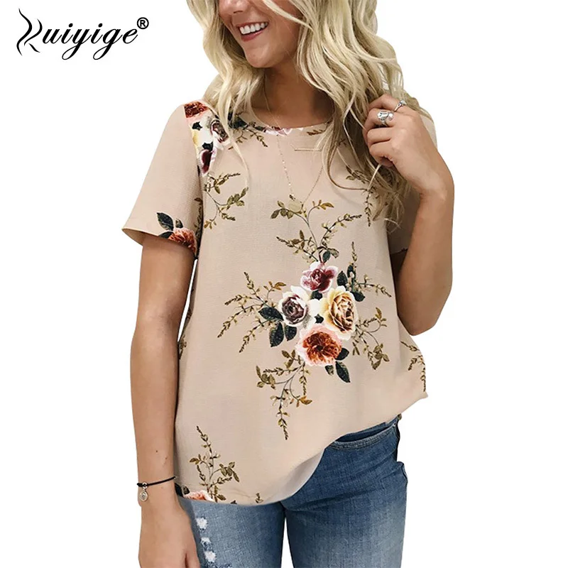 

Ruiyige 2018 Summer T Shirt Floral Print Casual Loose Tee Shirts Women Short Sleeve Blusas O Neck Plus Size Female Clothing Tops