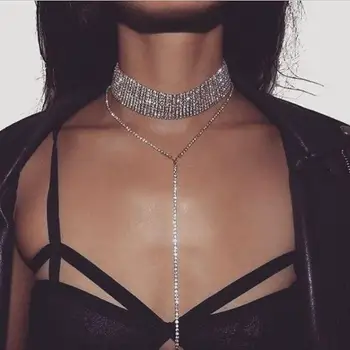 

Rhinestone Choker Necklace 2017 Luxury Statement Crystal Chokers Necklaces For Women Chunky Neck Accessories Fashion Jewellery