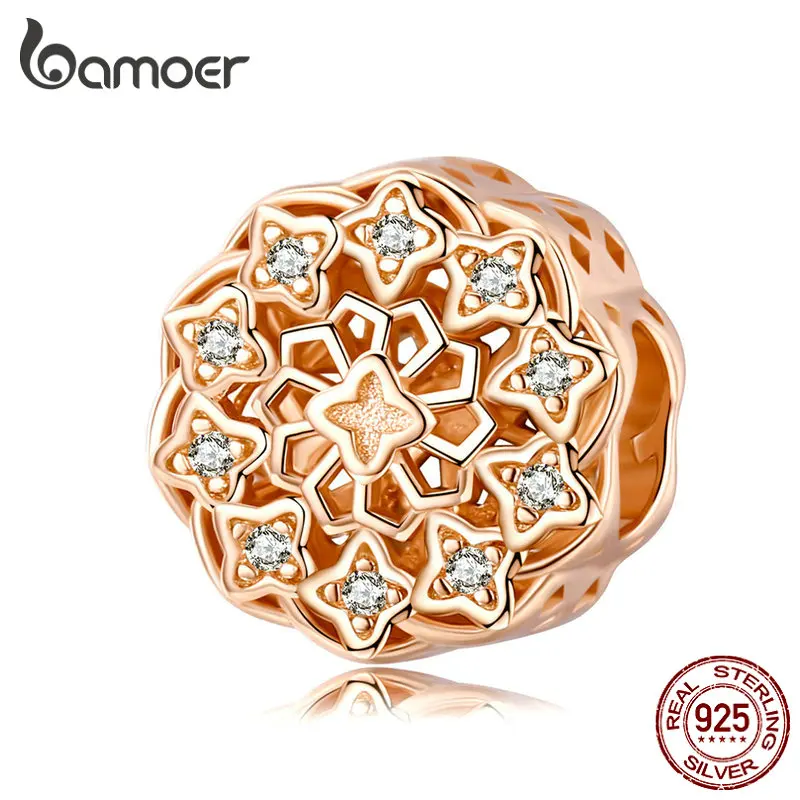 

bamoer Mysterious Mandala Flower Round Metal Beads for Women Jewelry Making 925 Sterling Silver Charm for Bracelet SCC1279