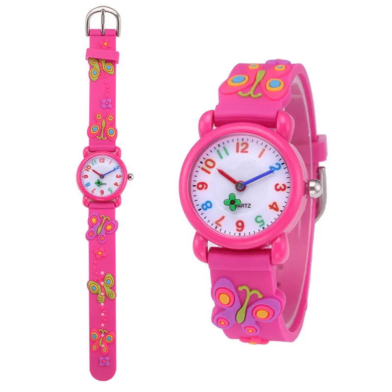 Силиконовые детские часы дети мультфильм ребенок кварцевые часы Номер Дата дети день рождения для мальчиков и девочек студенческий школьный час подарок часы - Цвет: Розовый