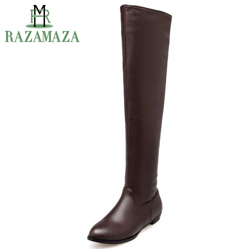 

ZALAVOR Size 34-45 Women Over Knee Flats Boots Zipper Long Boots Women Warm Fur Shoes For Cold Winter Snow Botas Women Footwear