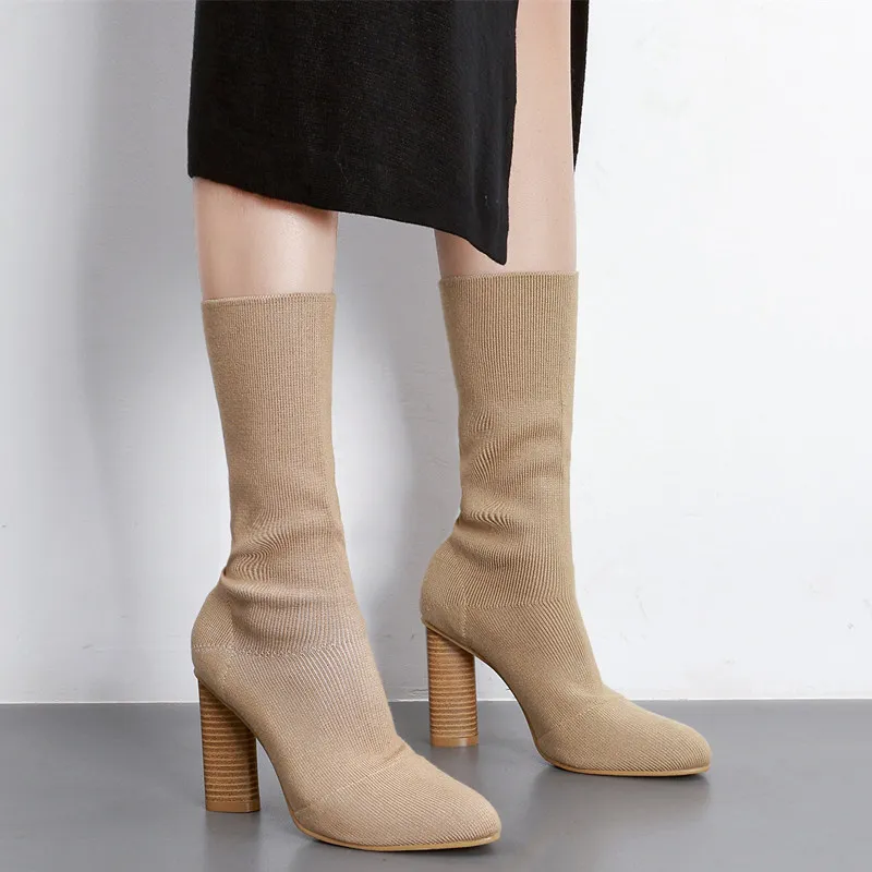 low heel ankle sock boots