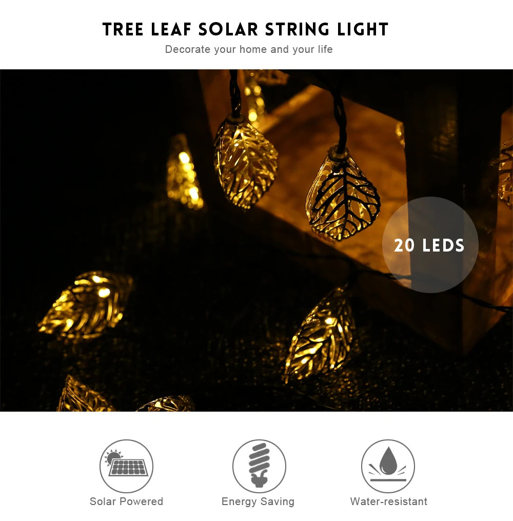 VCT - SLC - 041 20 LEDs Iron Tree Leaf Solar String Light for Holiday Home Party Garden Decoration