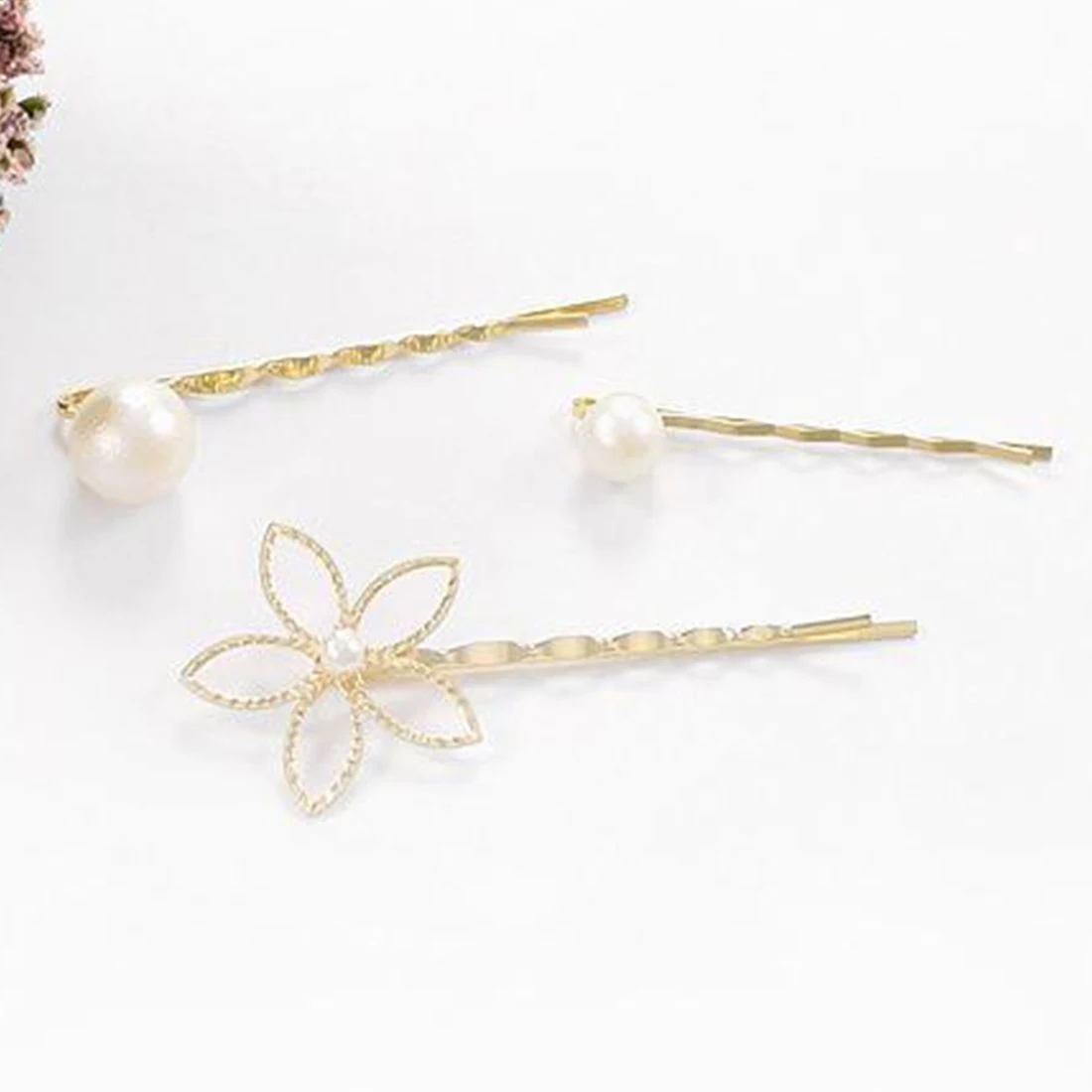 

3pcs/set Hollowclip for Women Girls Ladies Spring Summer Autumn Winter Princess Hair Clip Five-petal Flower Pearl Hairpins