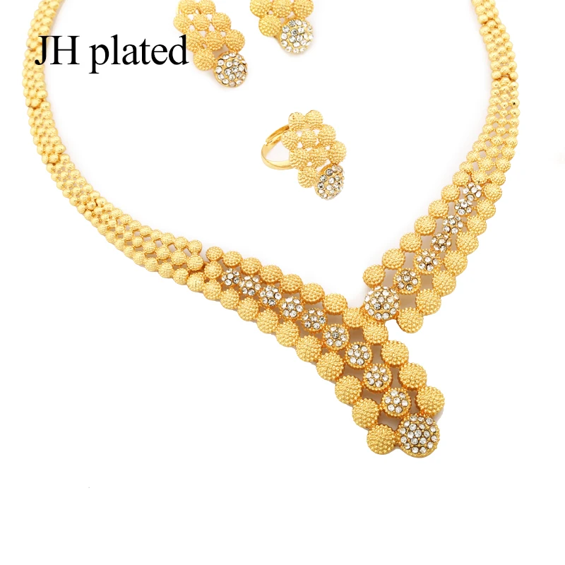 JHplated африканская эфиопская Мода золотого цвета ювелирные изделия женский свадебный подарочный набор индийский женский Ожерелье для подарков серьги кольцо браслет набор