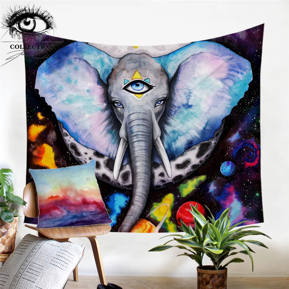 Kaufen Alien Elefant durch Pixie Kalte Kunst Tapisserie Blau Elefanten Wand Hängen Tier Galaxy Wand Teppich Bunte Planeten tapiz 150x200cm