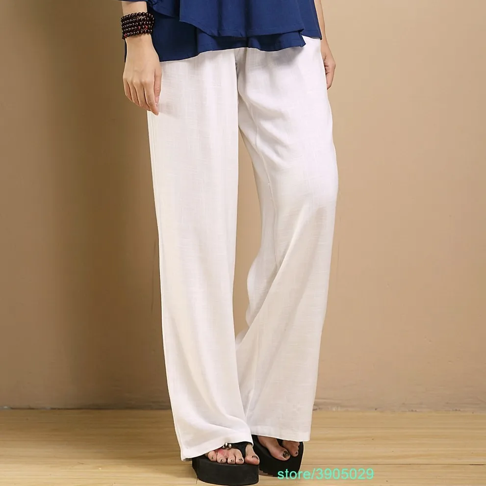 Aliexpress.com : Buy Women's Trousers Flax Cotton White Slim Wide Leg ...