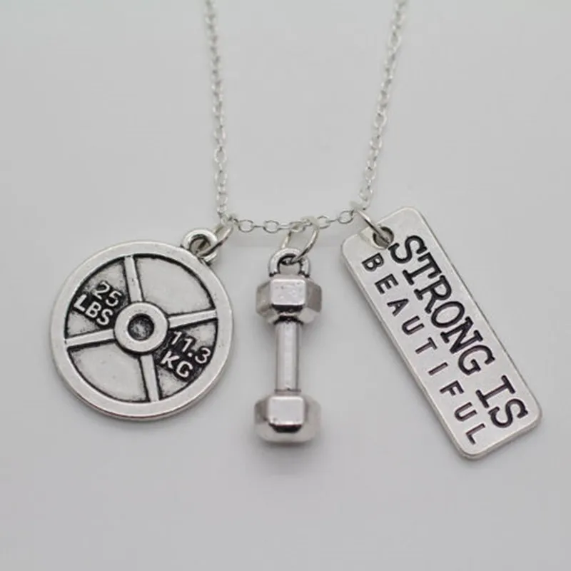 1Pcs Dumbbell 25lb Strong is Beautiful,Weightlifting necklace,Exercise