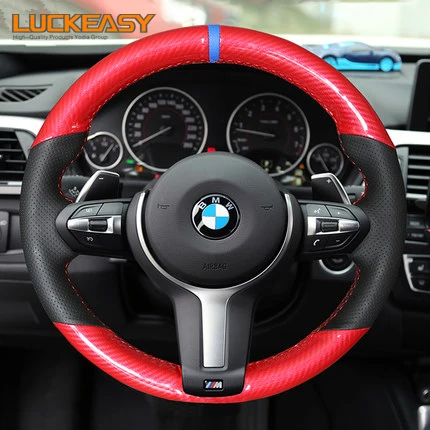 Черная кожа и углеродного волокна Чехол рулевого колеса автомобиля для BMW F33 428i F30 320d 328i 330i M3 M4 - Название цвета: Белый