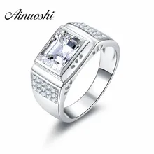 AINOUSHI Luxury 3ct Rectangle High Quality Men Ring Pure 925 Solid Sterling Silver SONA Hot Engagement Wedding Jewelry