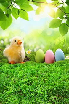 

3x5ft New Arriving Green Spring Happy Easter Colorful Eggs Photo Studio Props Trees Sunshine Photography Background Backdrops