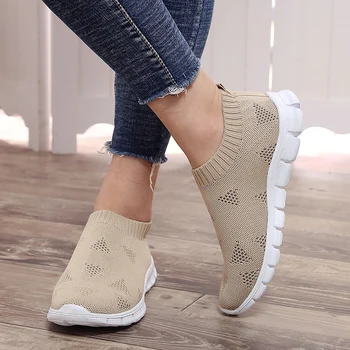 

Rimocy plus size 43 breathable air mesh sneakers women 2019 summer slip on platform knitting flats soft couple walking shoes men