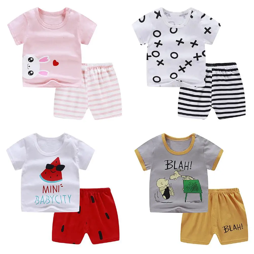 Baby Boys Cotton Summer Sets Shortsleeve Cartoon Animals Pattern T-Shirts Shorts 2Pcs Clothing Sets