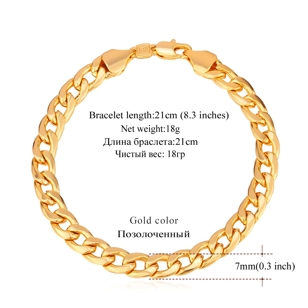 U7 Gold Color Men Bracelets mm Thick Unisex Cuban Curb Chain for