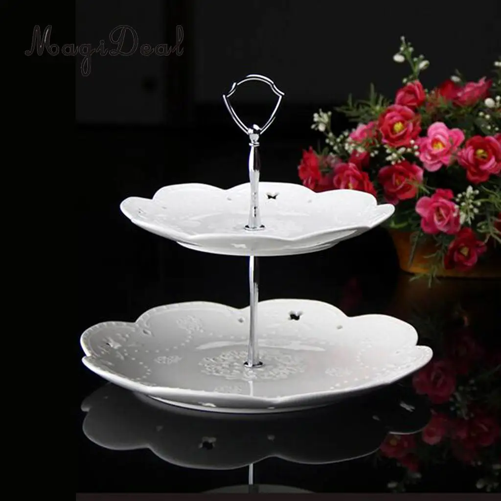 Vintage 2 Tier Metal Top Cake Stand Holder Dessert Fruit Food Jewelry Display Rack Handle Fitting Hardware Rod