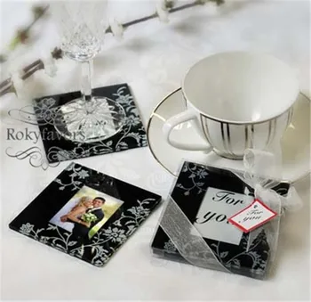 

FREE SHIPIING 30PCS=15SETS Timeless Traditional Photo Glass Coasters Photo Frame Card Holder Party Table Decoration Gifts