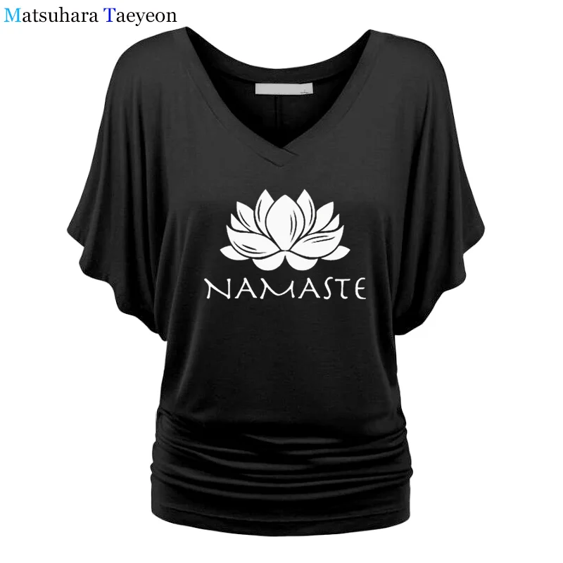 

Fashion Women clothing Namaste Print Tee T-shirt Women Top Batwing Sleeve Female tops clothing t shirt Brand for girls