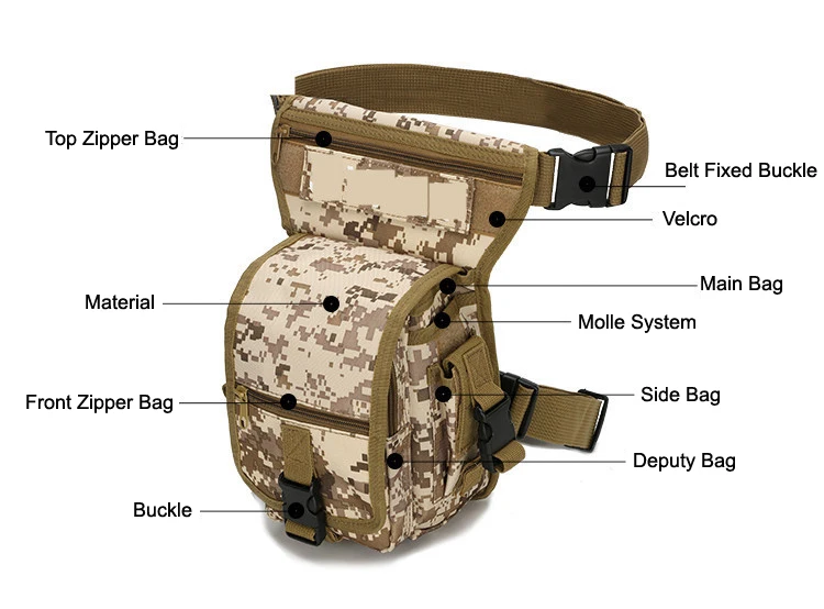 outdoor sports bag tactical airsoft hiking camouflage 1000D multi-function tactical belt leg bag for camping HT19-005 (2)
