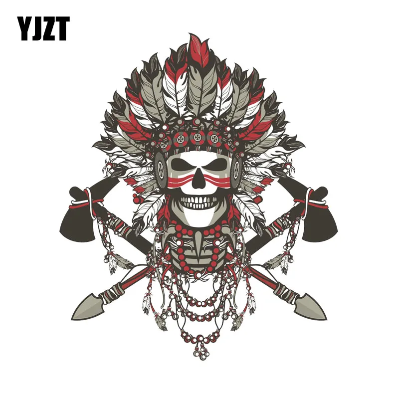 

YJZT 12.8CM*15CM Indian Skull Print Decal PVC Motorcycle Car Sticker 11-00693