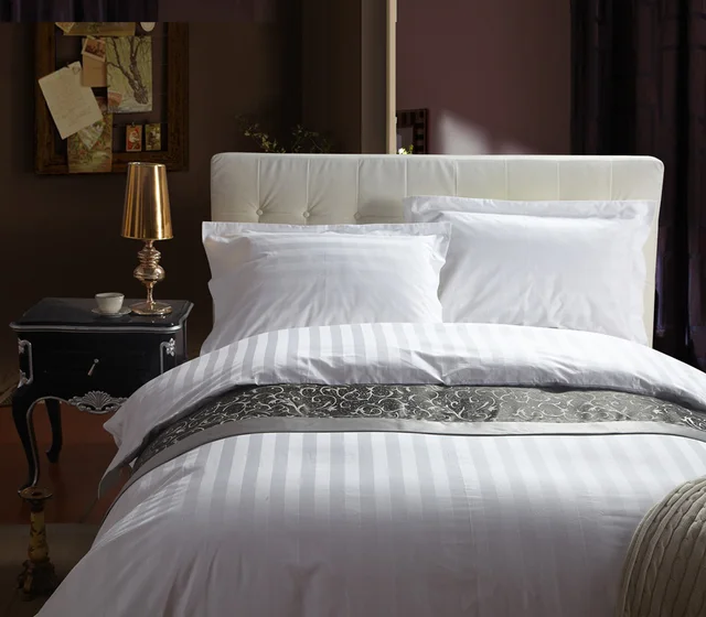 100 Egyptian Cotton Bedding Set 60s 3cm Satin Strip Luxury White 100 Egyptian Cotton Bedding Set 60s 3cm Satin Strip Luxury White Hotel Bed Linen Twin