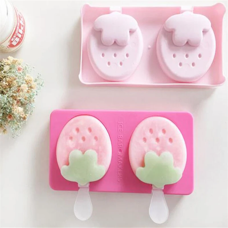 DIY Форма для льда клубника Моделирование два слота дизайн лето popsicle кухня acc цвет случайный питьевой форма для шоколада