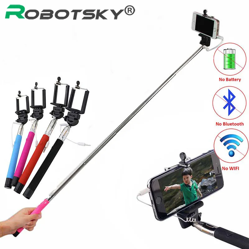 Mini Foldable Self Stick Monopod Tripod Wired Selfie Stick Cable