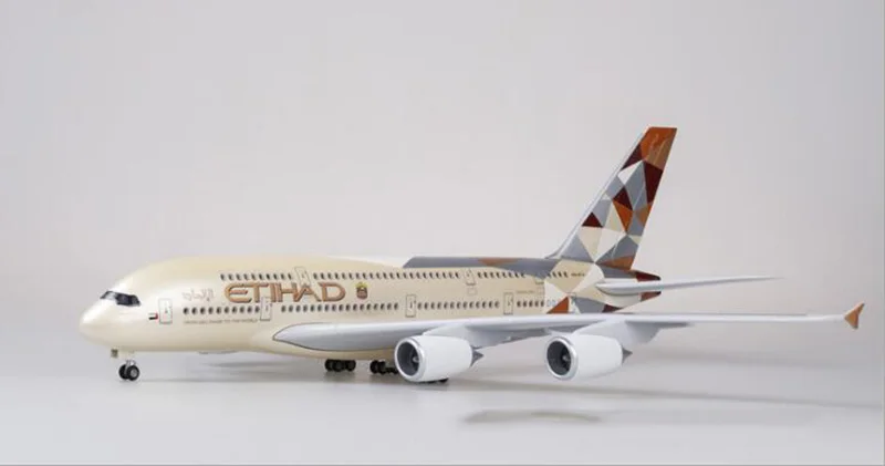 1/160 масштаб 50,5 см самолет Аэробус A380 ETIHAD авиакомпания Модель W светильник и колесо литье под давлением пластиковая Смола самолет для сбора - Цвет: without light