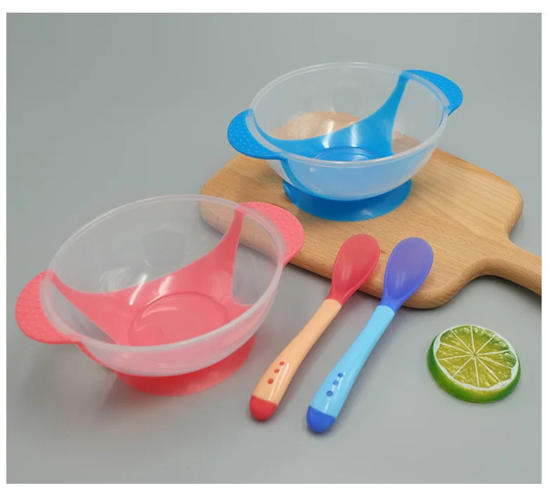 baby Solid Feeding dinnerware Feeding Set Baby Cutlery Sets Drop Resistance Temperature Sensing Spoon Sucker Bowl For Baby Feed