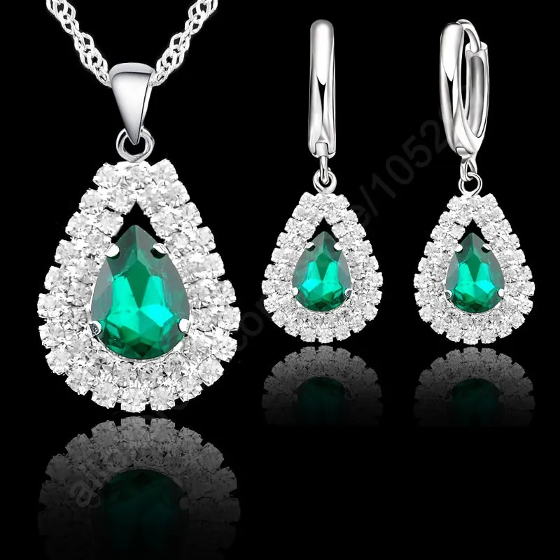 Лидер продаж, 925 пробы, серебряные ювелирные наборы, австрийский кристалл, капля воды, свадебное ожерелье, серьги-кольца для женщин, вечерние, подарки - Окраска металла: S19008