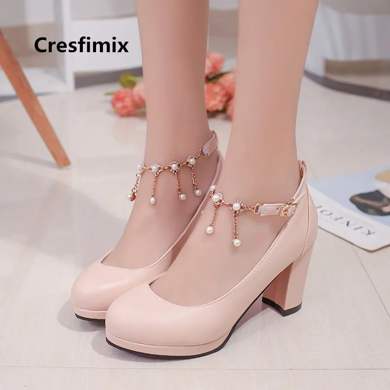 

Cresfimix mujer tacones altos women fashion sweet pink crystal party high heel pumps bridal sexy wedding high heel shoes a3114